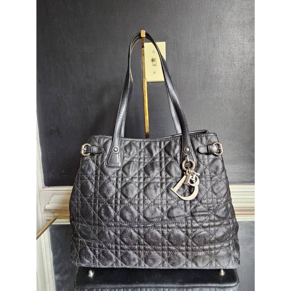Authentic CHRISTIAN DIOR Cannage Panarea Tote Bag Black - Picture 1 of 13